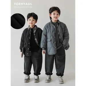 YOEHYAUL 'simetrik cepler yakışıklı düz Denim kot yeni stil çocuk kadife kalınlaşmış rahat Trendy pantolon