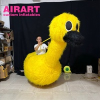Costume gonflable d'autruche géant pour défilé de rue, costume d'autruche jaune gonflable en tissu peluche long