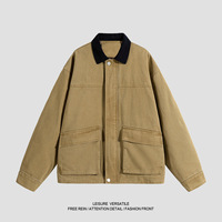 Blouson de chasse bomber style américain personnalisé, coupe ample, fermeture éclair, en coton épais, coupe-vent, vêtement de travail unisexe