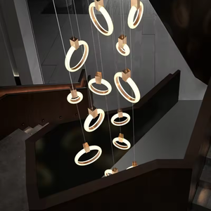 Nuevo diseño, luz colgante, escalera larga, anillos colgantes, círculo LED redondo, candelabro de doble altura - Product Image 2