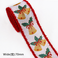Ruban de Noël imprimé avec motif d'arbre de Noël, bordure à franges rouges, 3 mètres, en gros, de la marque E Magic, pour la décoration des fêtes
