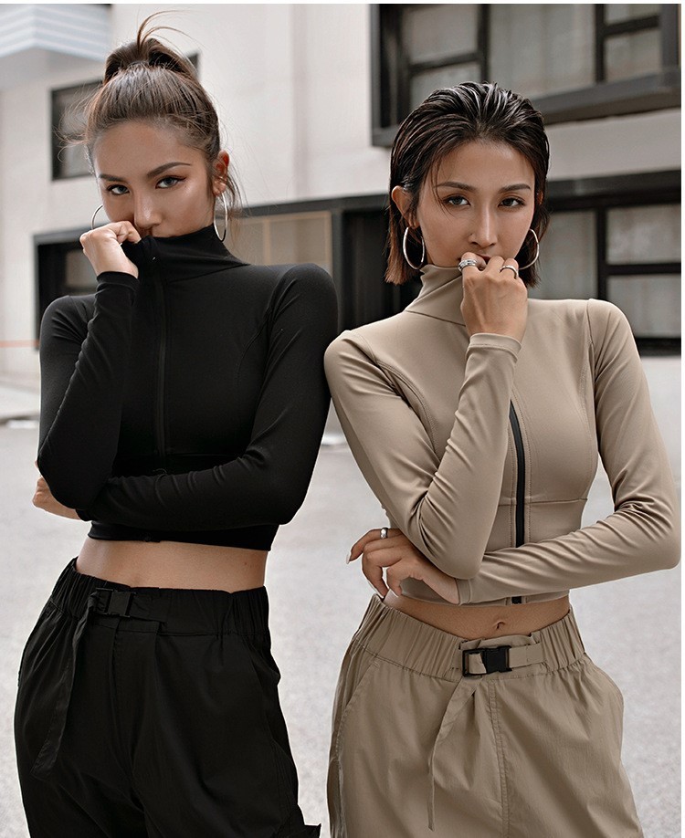 Wholesale Custom Yoga Long Sleeve Push up Zipper Sports Tops High Collar Fitness Yoga Jacket