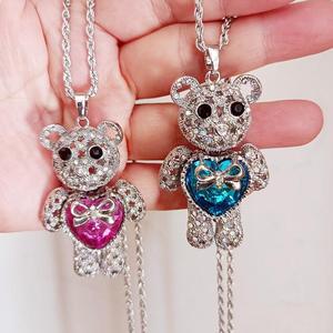Collares de Cadena Larga con Colgante de Osito de Peluche con Corazón de Cristal Grande, Joyería de Acero Inoxidable Resistente al Agua y al Deslustre para Mujer - Product Image 6
