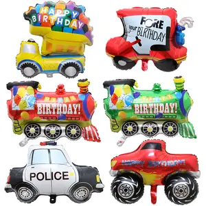 CYmylar生日快乐彩色火车气球高尔夫球车警车卡车铝箔气球儿童生日派对装饰