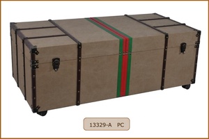 Decorative Canvas Covered Wooden Storage <strong>Trunk</strong> Style <strong>Coffee</strong> <strong>Table</strong> With Wheels - Product Image 3