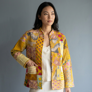 Quilted <b>Patchwork</b> <b>Jacket</b> Women's Mandarin Collar Full Sleeve Cotton Autumn Style Regular Length Button Closure gift for her - Product Image 1