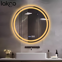 Miroir LED rond intelligent moderne LAKOO, miroir de vanité mural avec écran tactile, lumière à intensité variable et anti-buée pour la maison/l'hôtel