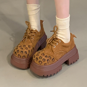 Chaussures plateforme à semelle épaisse, rehaussantes, motif léopard, à lacets, bout rond, automne-hiver, taille 40, collection 2025 - Product Image 1