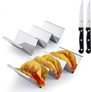 Bandeja para tacos de acero inoxidable y 2 cuchillos para carne Combinación perfecta para Taco Tuesday Taco Bar Lavavajillas Microondas - Product Image 1
