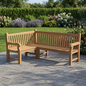 Banc d'angle de patio en teck massif 4 places, mobilier d'extérieur moderne, design durable, pour parcs et appartements, personnalisable - Product Image 1