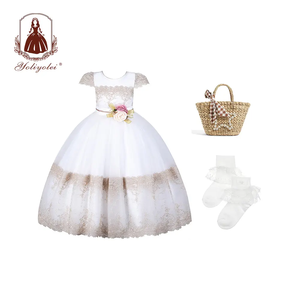 Yoliyolei Kid Dress Cotton Wear Socks Bags Handbags Eid al-Fitr Party Flower Girls Dresses 2-12 Elegant