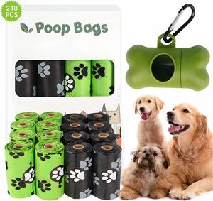 Sacs à crottes de chien biodégradables avec support - 240 sacs à crottes de chien de grande taille, compostables, extra épais, résistants aux fuites, sacs à déchets pour animaux - Product Image 1