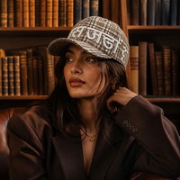 Gorra de Béisbol de Lujo Personalizada con Diseño Étnico a Cuadros, 5 Paneles, Logotipo Bordado en 3D, Tela Tweed 100% Algodón, Cierre a Presión, Alta Calidad, Estilo Urbano
