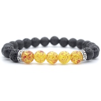 Bracelet Perlé en Pierre Naturelle Œil de Tigre et Turquoise Verte, Bracelet Élastique Diffuseur de Chakra en Pierre de Lave