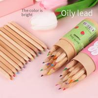 Lot de 12 crayons de couleur courts en bois à motifs de dessins animés, promotionnels et très demandés, pour fournitures scolaires d'enfants