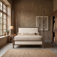 Lit à baldaquin en tissu Paloma, lit capitonné de luxe pour lit king-size ou queen-size, hôtel, villa, vente en gros sur mesure