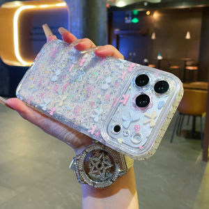 เคสโทรศัพท์กันรอยนิ้วมือ รุ่น 17 Pro Max 16 15  ลายดอกไม้หน้าต่างขนาดใหญ่ กรอบเลนส์  ประดับ<span class=keywords><strong>เพชร</strong></span>ด้านข้าง สี<span class=keywords><strong>ชมพู</strong></span>ฟ้าครีม  พร้อมโบว์น่ารัก - Product Image 3