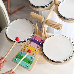 Juego de batería multifuncional de madera con xilófono de 8 escalas para niños, juguete educativo temprano - Product Image 2