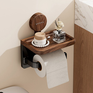 Portarotolo Quadrato Multifunzione in <span class=keywords><strong>Legno</strong></span>, Eco-friendly, da Parete, con Mensola Portaoggetti per Bagno - Product Image 2