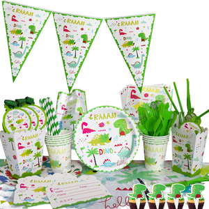 Little Green Dino Décorations de fête d'<span class=keywords><strong>anniversaire</strong></span> Ensemble de vaisselle jetable Fourniture Décorations de <span class=keywords><strong>table</strong></span> et fournitures de fête - Product Image 1
