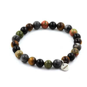 Bracelet en Labradorite + Œil de tigre + Unakite + Agate noire, perles de 8 mm. - Product Image 1