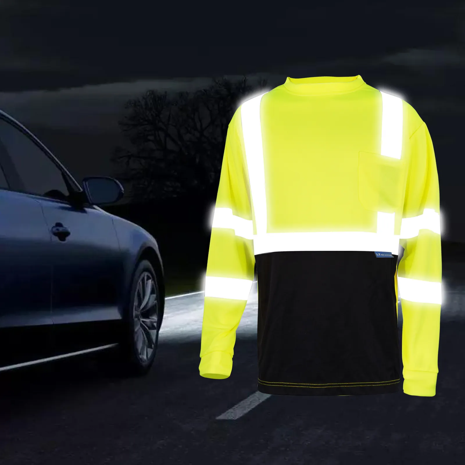 Lx Cổ Vàng Đen Hi VIS Xây Dựng Áo Sơ Mi Phản Quang Dài Tay Áo An Toàn Polo T Áo Sơ Mi Thấp Moq An Toàn Áo Sơ Mi Cho Người Đàn Ông