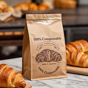 Bolsa de pie de papel Kraft biodegradable ecológica personalizada con cerradura de lazo de estaño de laminación para tostadas de panadería y embalaje de croissant - Product Image 5