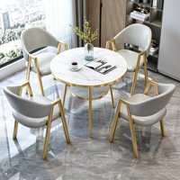 Ensemble de table à manger ronde 4 places, plateau en MDF, pieds en métal doré, prix direct usine, OEM