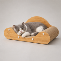YAOYUE Canapé-lit pour chat en carton ondulé bambou et bois, avec griffoir intégré pour l'entretien des griffes et le repos