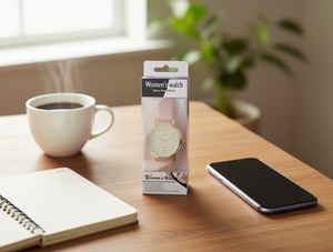 นาฬิกาผู้หญิง ตัวเรือนทรงกลมชุบทอง สายหนัง กันน้ำ นาฬิกาแฟชั่นอัจฉริยะ - Product Image 2