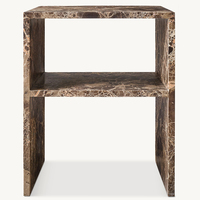 Table d'appoint en marbre travertin Dream Home, plateau carré, cadre cube ouvert, étagère intermédiaire, beige, pierre naturelle, meuble de chevet pour chambre à coucher