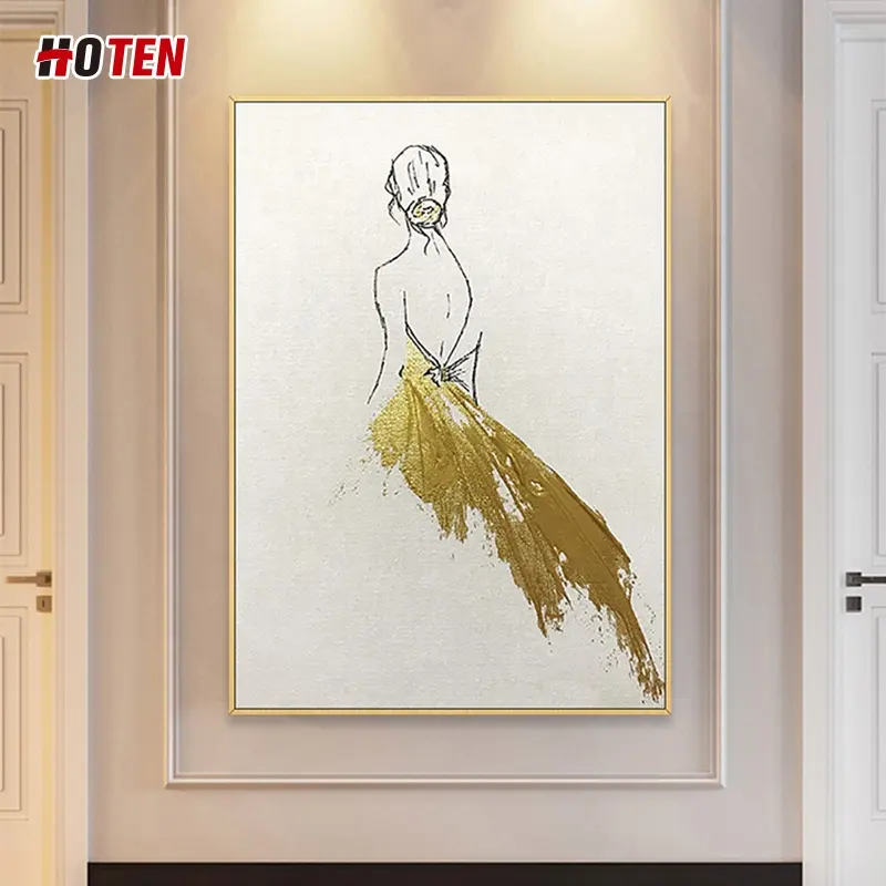 Moderne populaire handgemaakte abstracte gouden ballerina olieverfschilderij