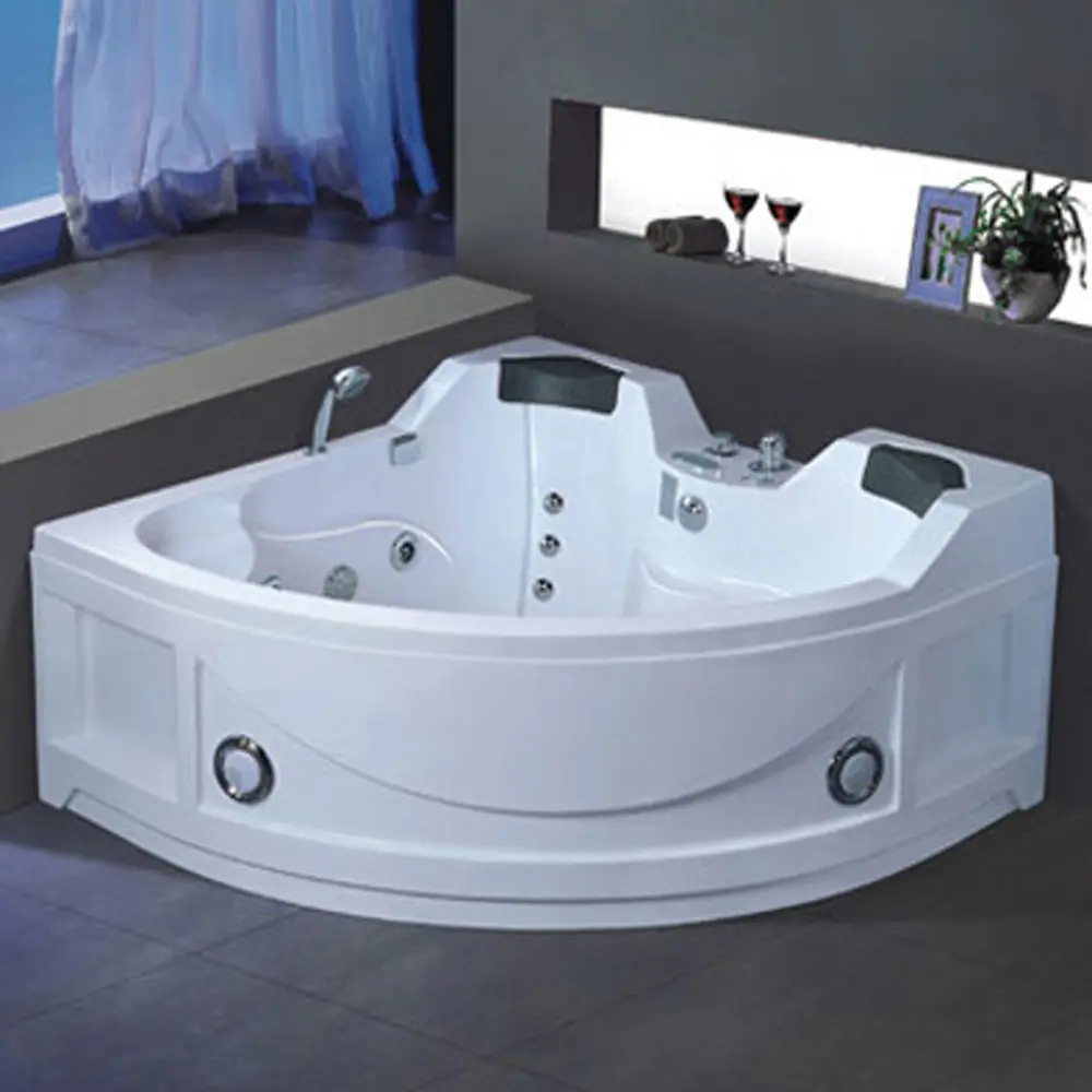 BALISI 2 People with massage bathroom spa LED lit corner bath tub 2 pillow triangle bathtub with shower
