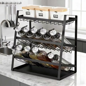 Multi Layer Metal Spice <b>Rack</b> With Wooden Lid For <b>Kitchen</b> Bottle Storage 3 Tier Organizer - Product Image 4