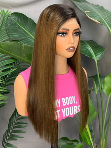 Long <b>Brown</b> Straight Human Hair <b>Wigs</b> Lace Front Glueless Full Head <b>Wigs</b> For Women - Product Image 4