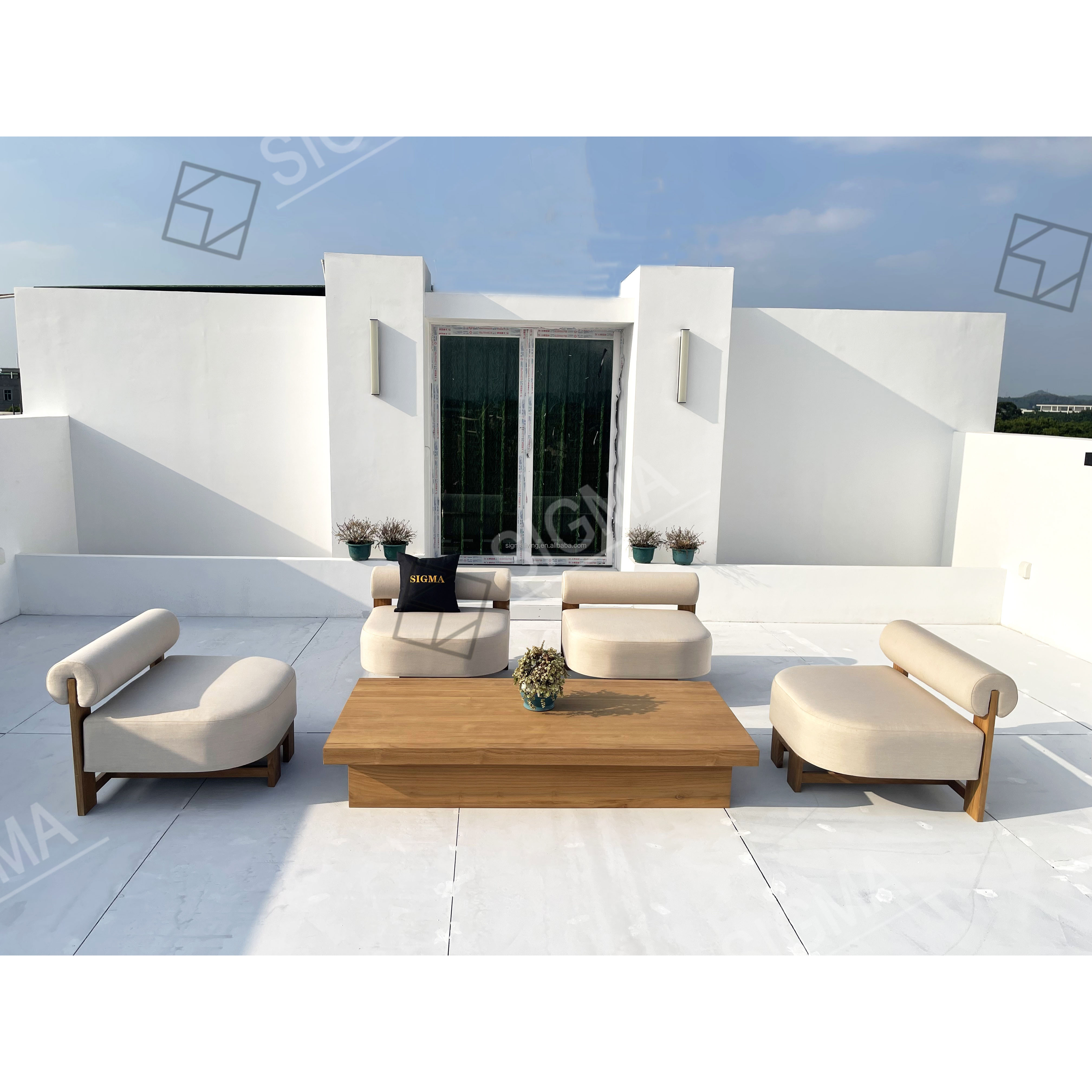 All Weather Outdoor Furniture Garden Lounge Set Water-resistant Patio Sofa Solid Teak Wood Sofa Set