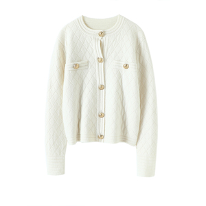 GUOOU dimagrante girocollo girocollo color <span class=keywords><strong>oro</strong></span> con bottoni <span class=keywords><strong>Cardigan</strong></span> corto in Cashmere da donna maglione maglione in puro Cashmere - Product Image 1