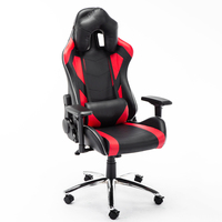Chaise de gaming en cuir rouge de luxe avec base en métal chromé de 350 mm pour longues sessions