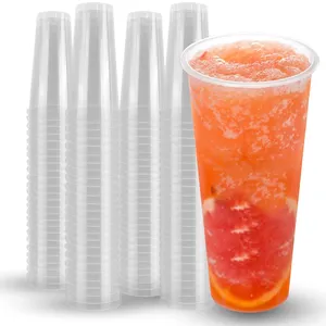 Plastic Packaging Disposable PET Clear Cups With Lids Logo Printed Cold Beverage Takeaway Iced Coffee Yogurt Juice 12 Oz Bottle