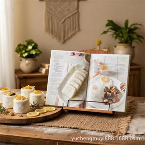 Support de recettes en bois avec support métallique, angle réglable, organisateur de bureau pour la cuisine, présentoir de livres de cuisine - Product Image 3