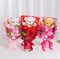 Bouquet de roses artificielles réalistes en forme de savon, boîte cadeau ours en peluche, roses parfumées préservées, cadeau pour la Saint-Valentin, la fête des mères, un anniversaire, une remise de diplôme