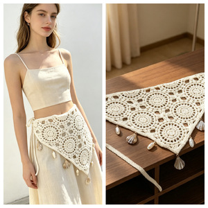 Foulard de taille ajouré en crochet à motif triangulaire avec pendentifs coquillages, style bohème, ceinture décorative à nouer pour la plage et les vacances, cache-jupe superposable - Product Image 2