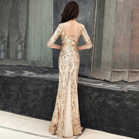 16218 # Nouvelles robes de soirée sirène à sequins, manches mi-longues, sexy, épaules dénudées, robes de bal formelles arabes, robe de club