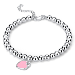 Heart Beaded Bracelet for Women, Minimalist Fresh Round Chain, Trendy Y2K Everyday Jewelry - Product Image 4
