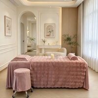 Ensemble de draps en tissu bouclé 3D rose pour table de massage SPA, haute densité