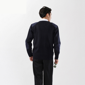 Gilet de sécurité en gros à col en V, pull d'hiver pour hommes du personnel, bleu marine et noir, avec écusson - Product Image 4