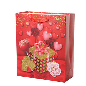 Sac cadeau fantaisie pour fête de vacances sacs en papier pour la Saint-Valentin pour emballage cadeau sac en papier de luxe <span class=keywords><strong>valentino</strong></span> avec poignées et logo doré à paillettes - Product Image 1