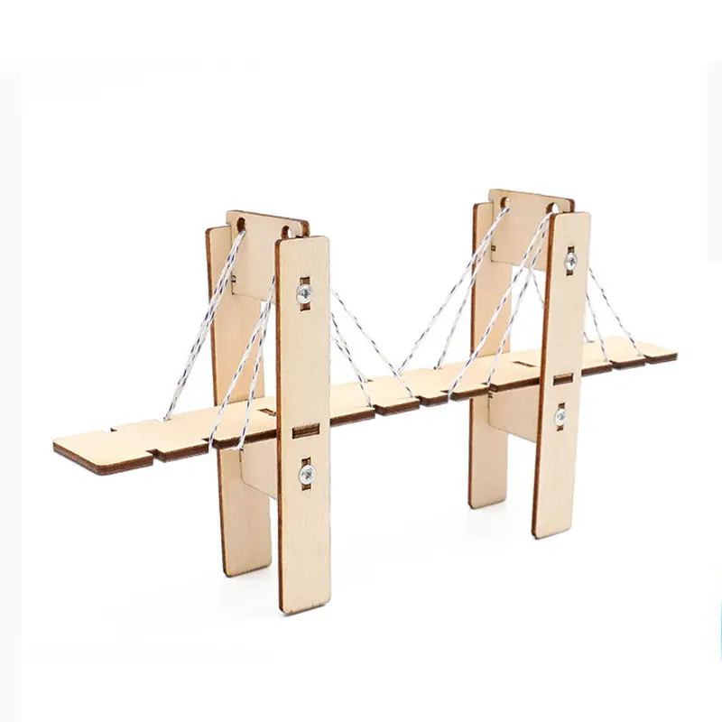 Escuela para niños STEM ciencia física e ingeniería aprendizaje DIY montaje Cable permanecido puente de madera modelo Set Kit