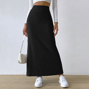 Women's Fashion Casual Half length <b>Skirt</b> Spring/Summer Black Pit Strip A-line High Waist <b>Split</b> Long <b>Skirt</b> - Product Image 1