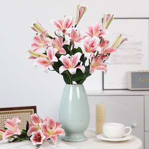Bouquet de lys artificiels en PVC, haute simulation, pour mariage et décoration intérieure, rose diamant, à trois têtes - Product Image 4